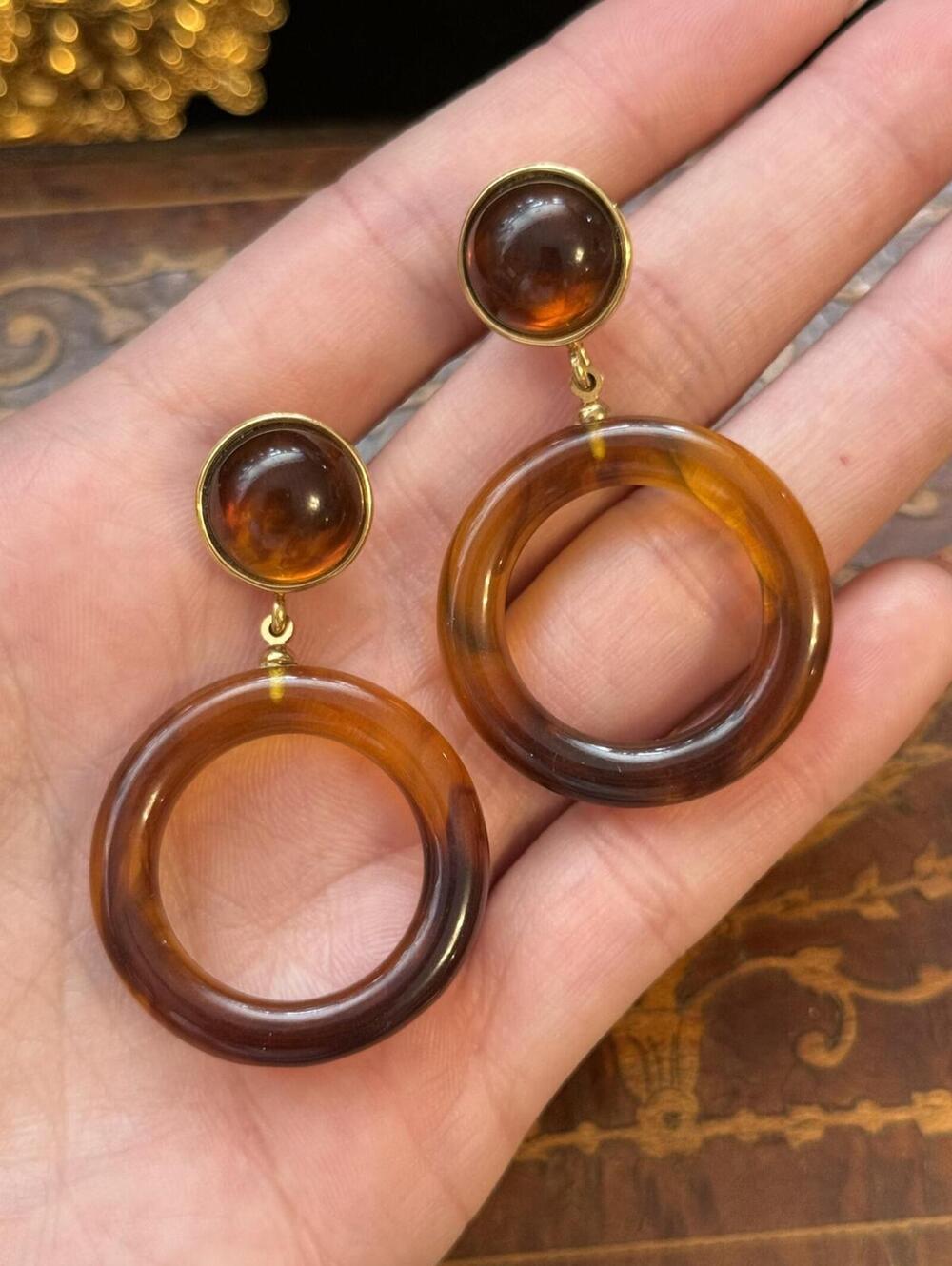 Vintage Monet Tortoiseshell Pierced Plastic Earrings